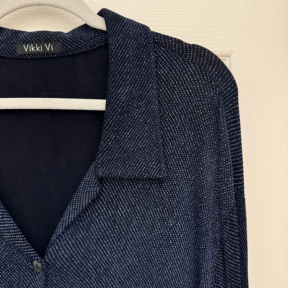 Vicki Vi Classic Button Down Navy Blue Slinky Size 3X Dots Tunic Artsy - Picture 5 of 5